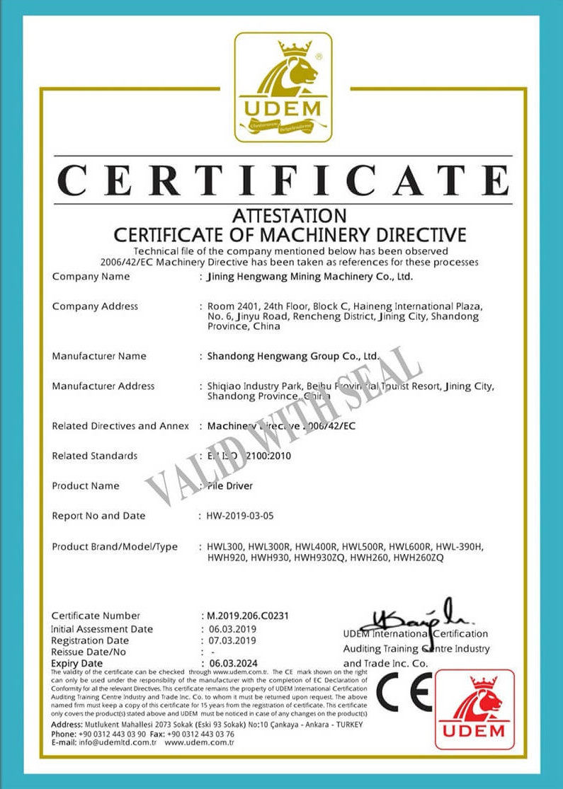 Certificado de certificación de la directiva de máquinas