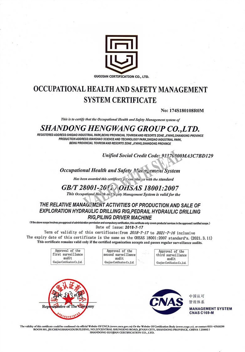 Certificado del sistema de gestión de la seguridad y la salud en el trabajo